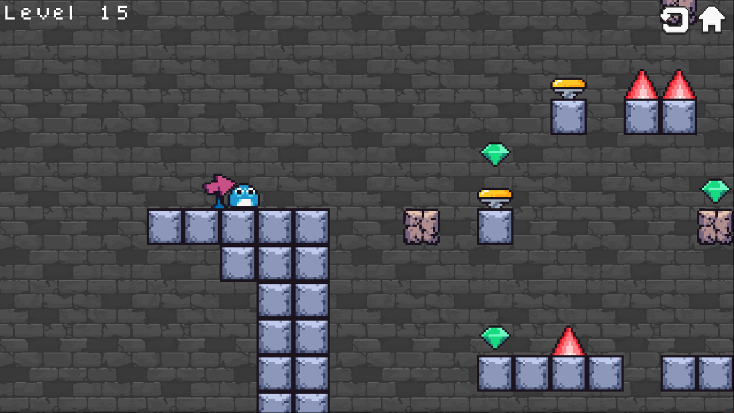 Slime Quest Game Level With Springs, Gems & Temporary Blocks Screenshot.