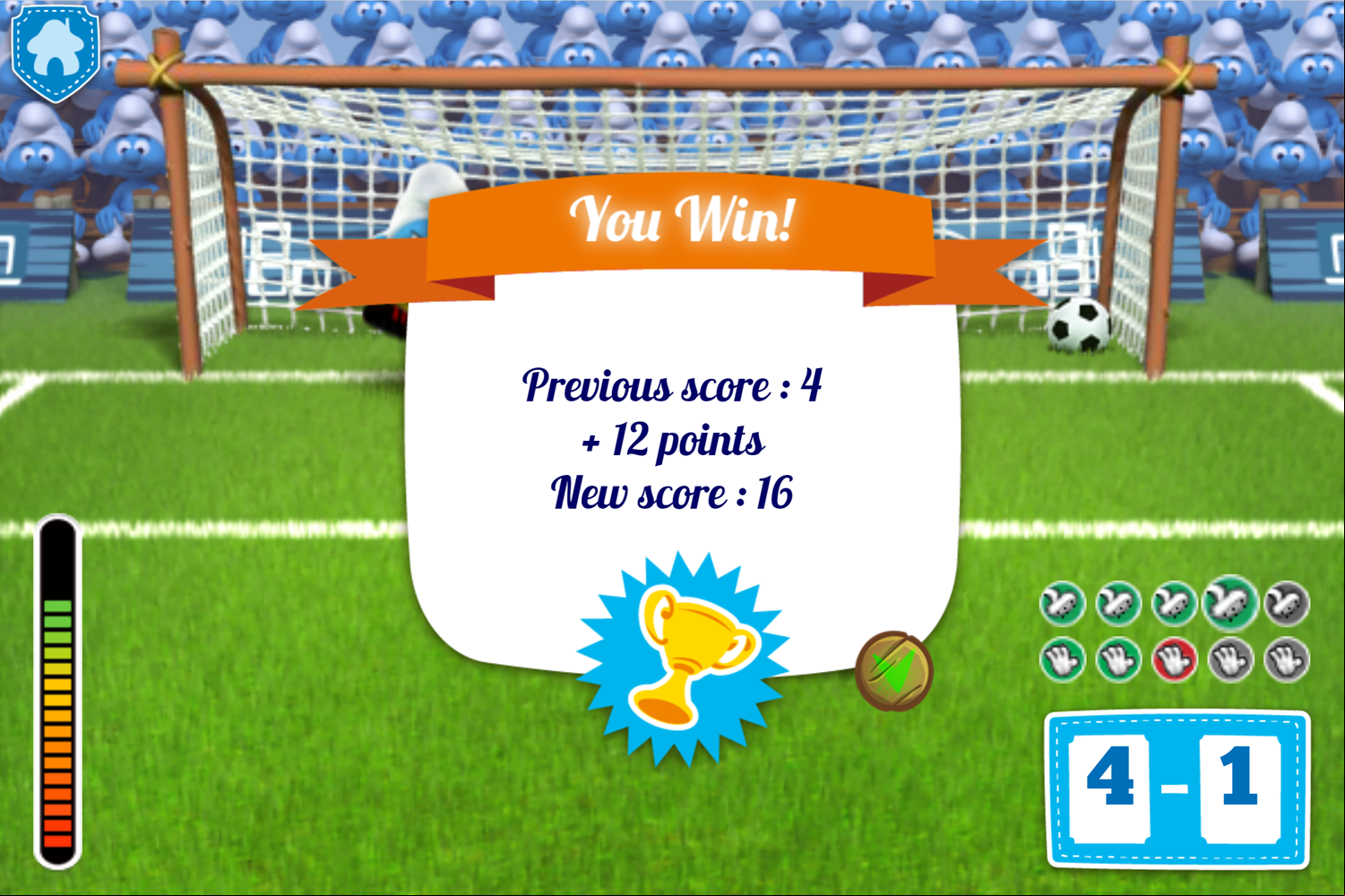 Smurfs Penalty Shootout You Win Screenshot.