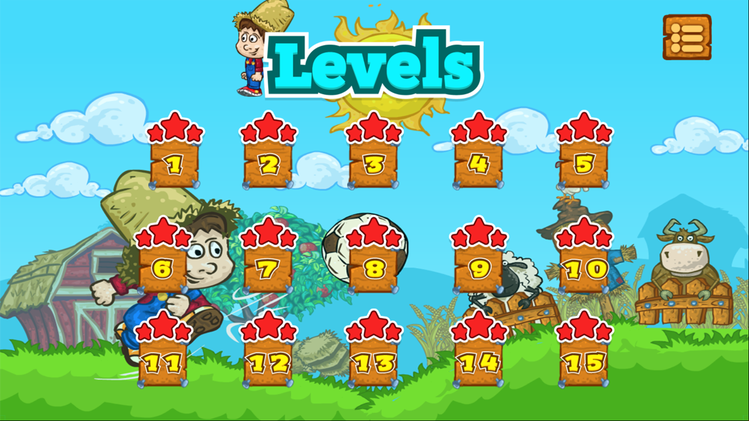 Soccer Farm Game Level Select Screenshot.