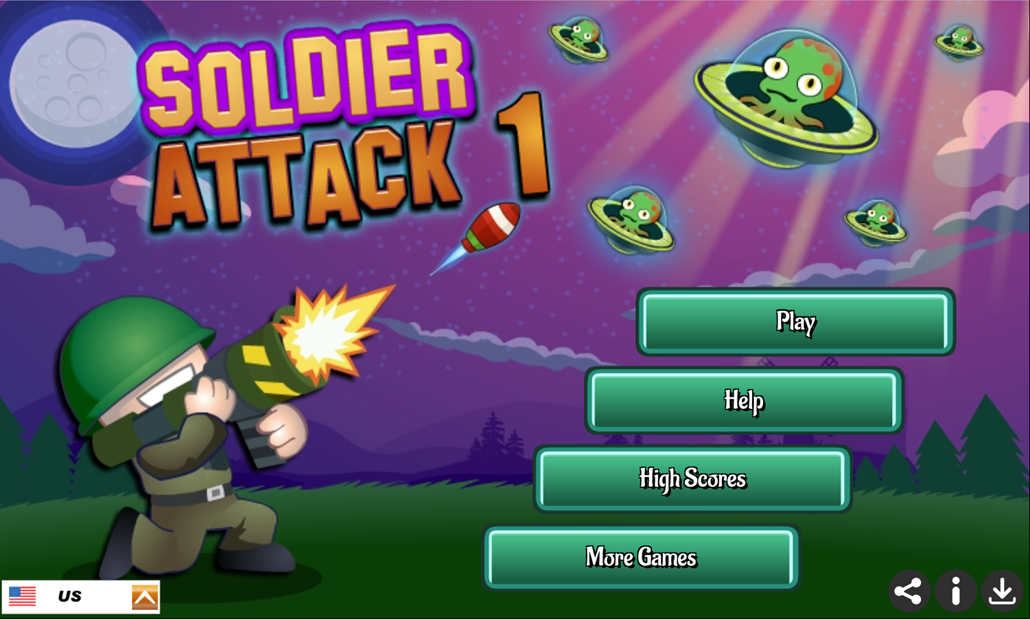 Soldier Attack 1 Game Welcome Screen Screenshot.