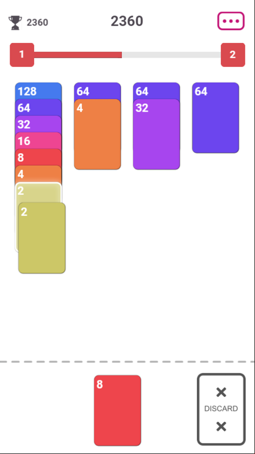 Solitaire 2048 Game Chain Reaction Screen Screenshot.