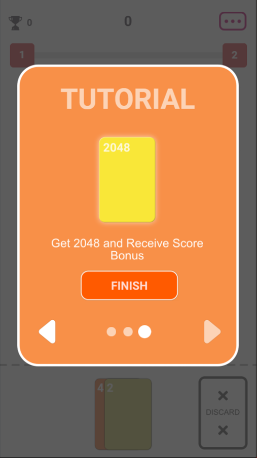 Solitaire 2048 Game Tutorial Screen Reach 2048 for a Bonus Score Screenshot.