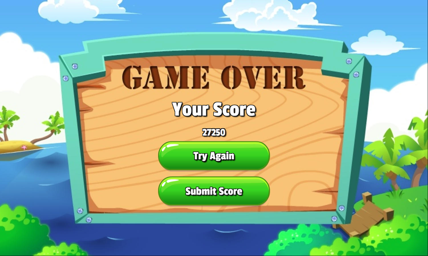 Solitaire A Deck of Fish Game Over Screen Screenshot.