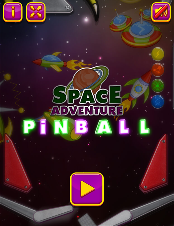Space Adventure Pinball Game Welcome Screen Screenshot.