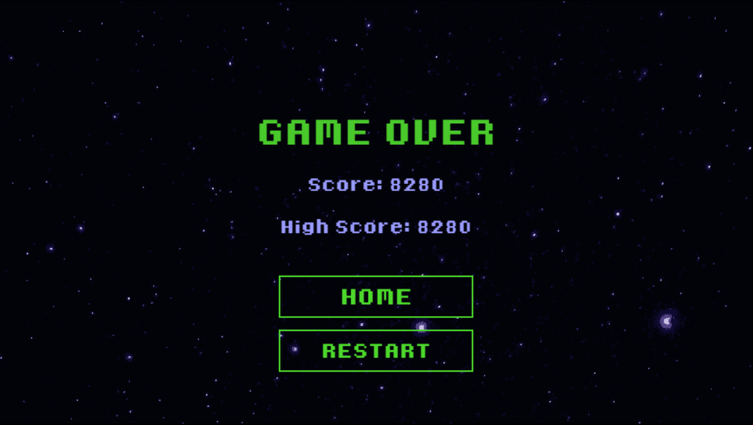 Space Alien Invaders Game Over Screenshot.