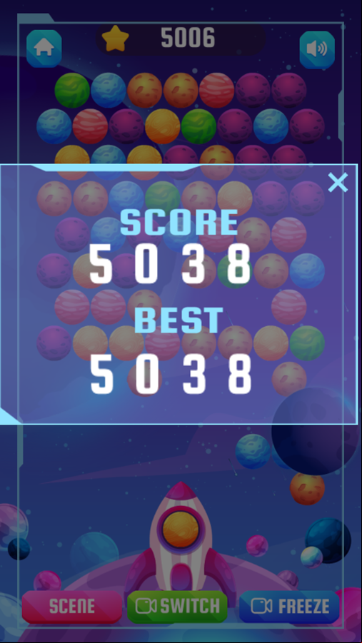 Space Planet Shooter Game Over Screenshot.