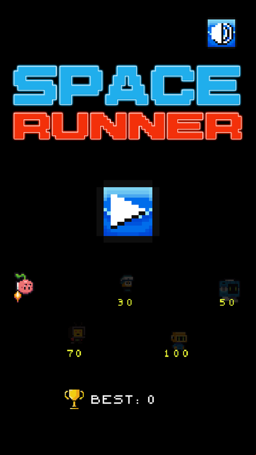 Space Runner Game Welcome Screen Screenshot.