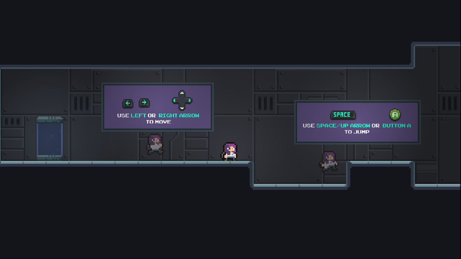 Space Survival Game Move or Jump Instructions Screenshot.