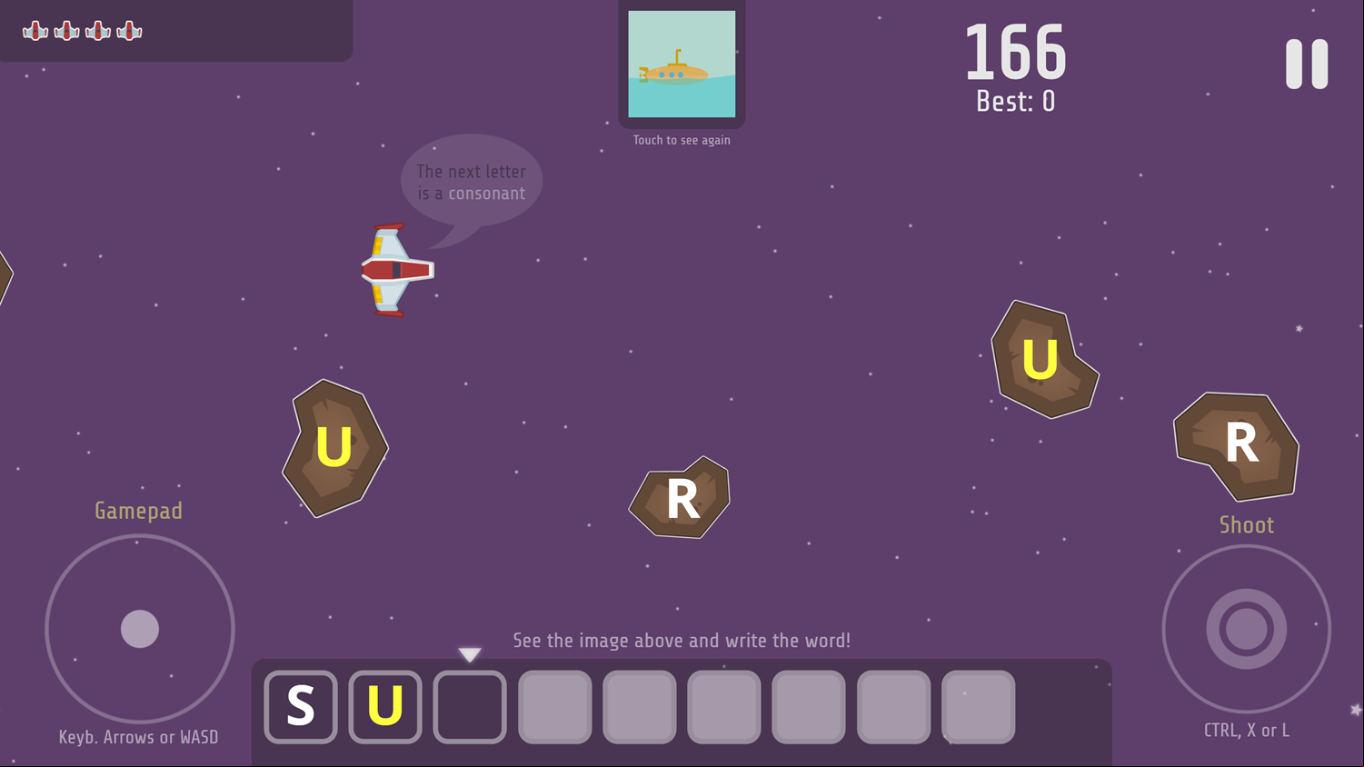 Space Words Game Screenshot.