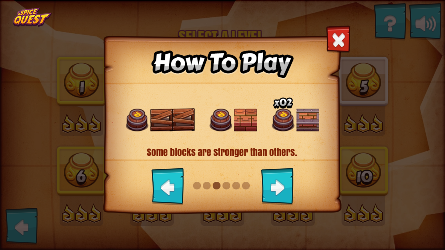 Spice Quest Game Block Strength Screenshot.