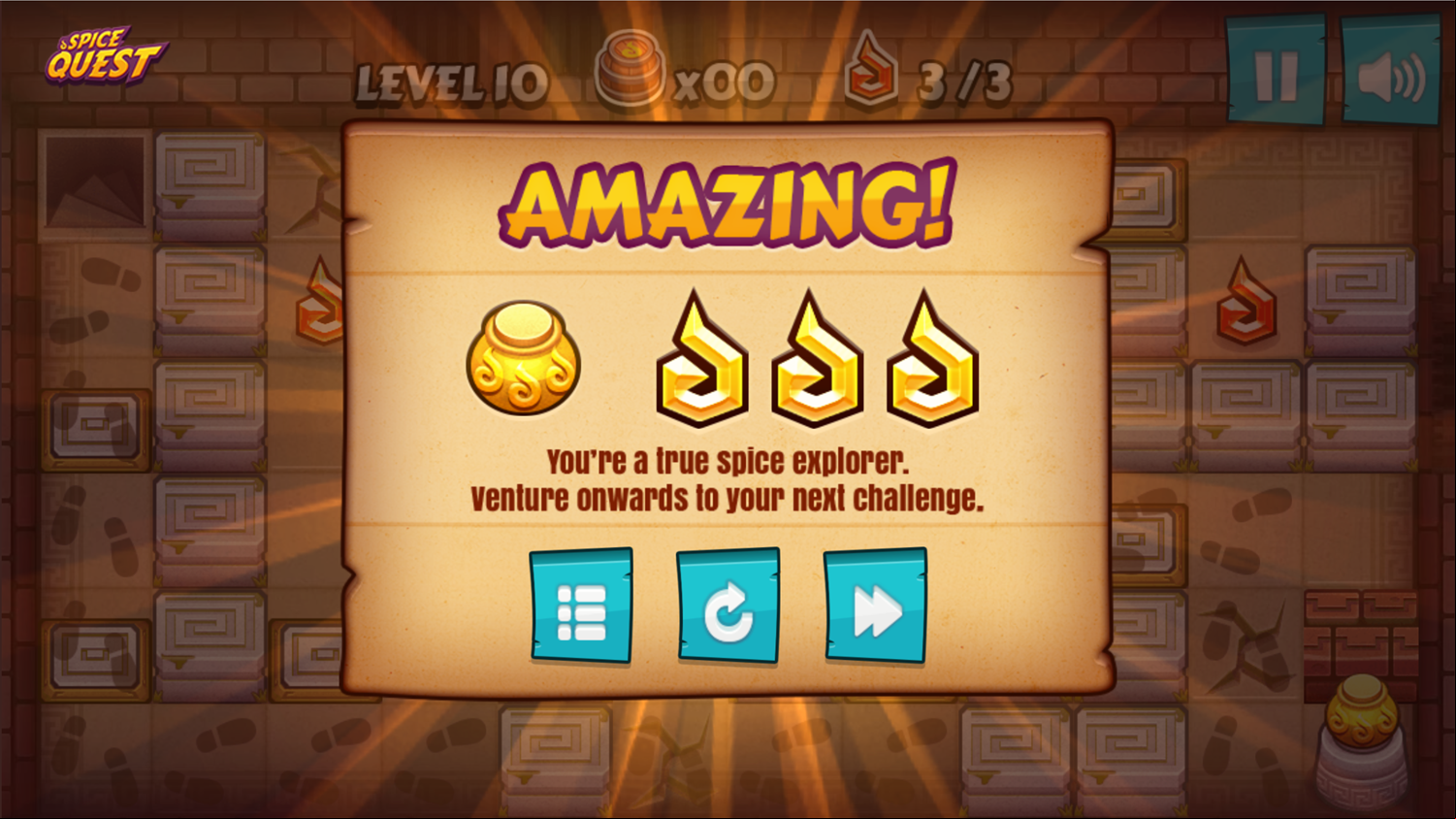 Spice Quest Game Level Beat Screenshot.