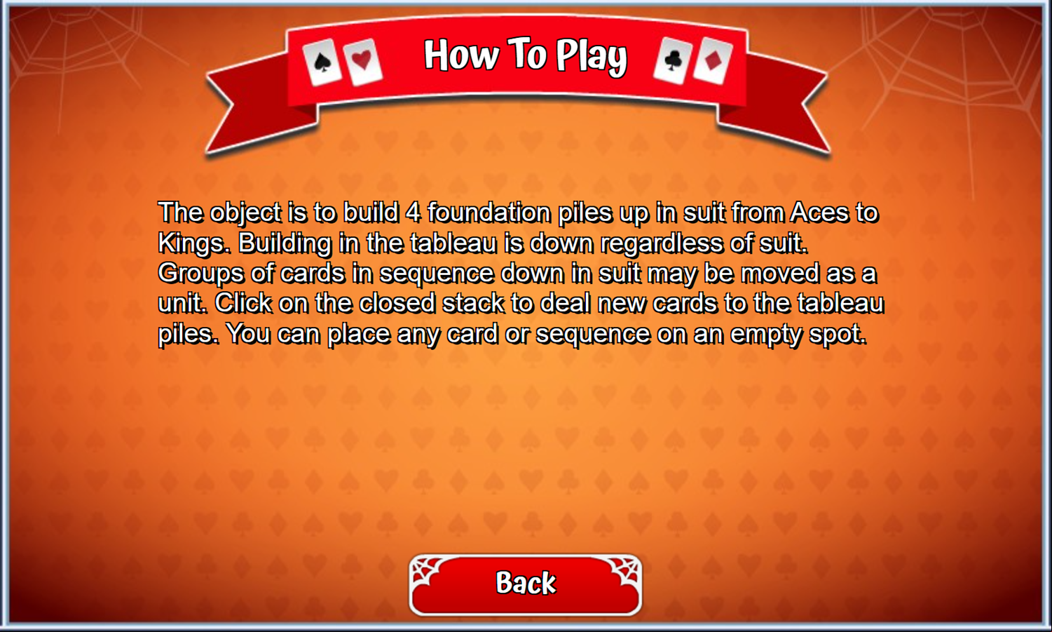 Spidike Solitaire Game How To Play Screenshot.