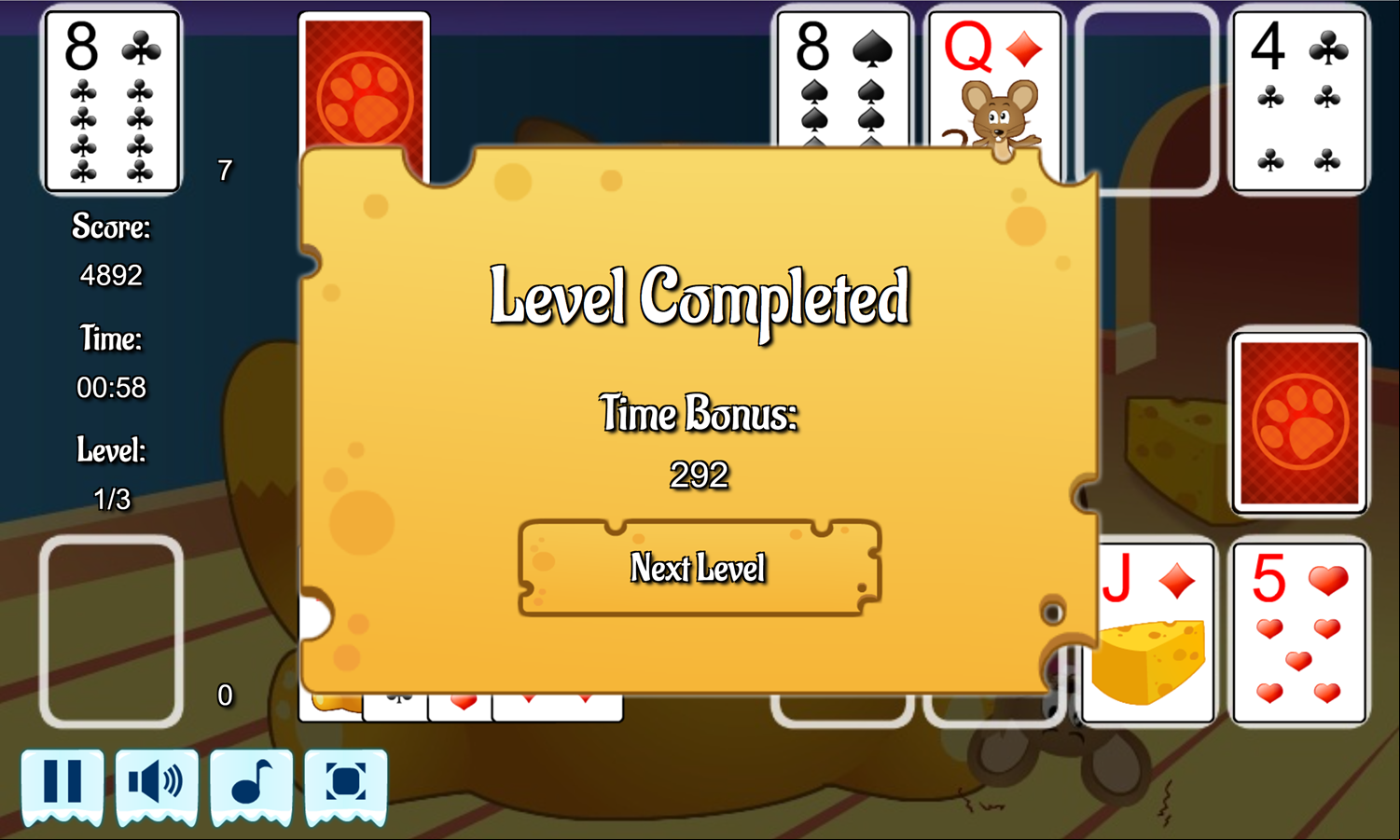 Spite and Malice Game Level Beat Screen Screenshot.