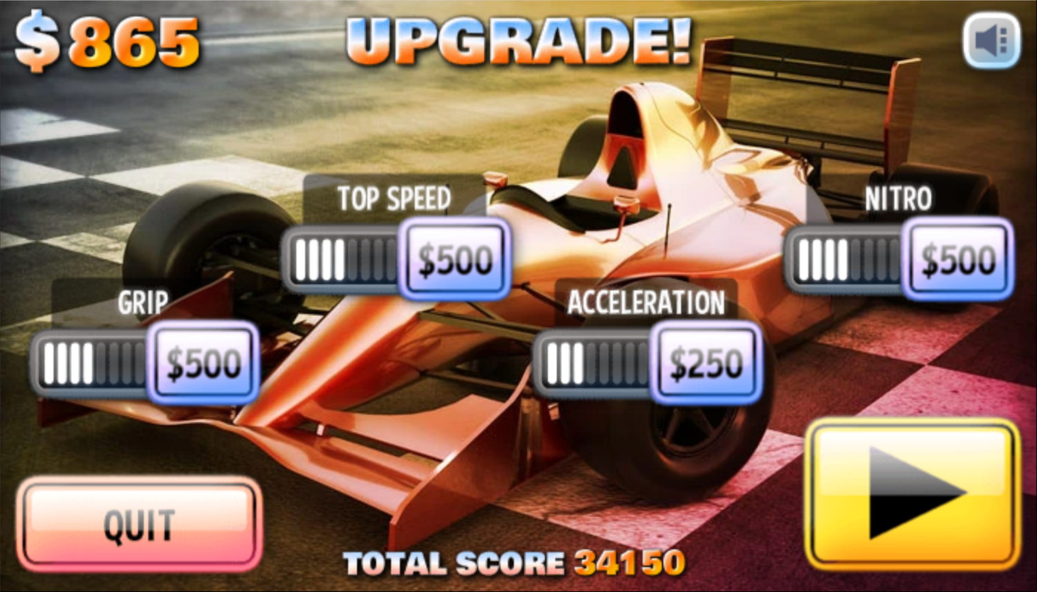 Sprint Club Nitro Game Car Upgrades Screenshot.