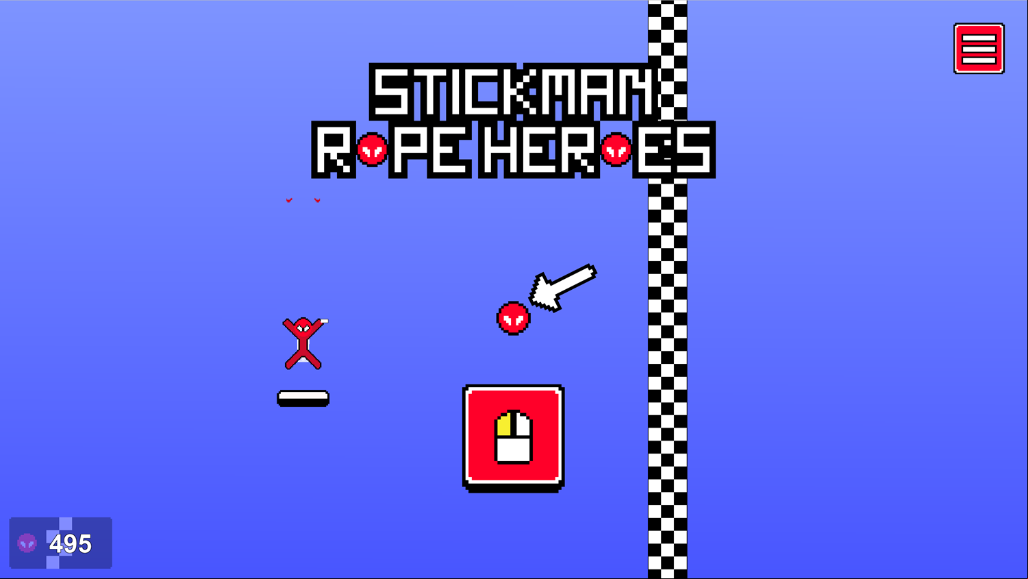 Stickman Rope Heroes Game Welcome Screen Screenshot.