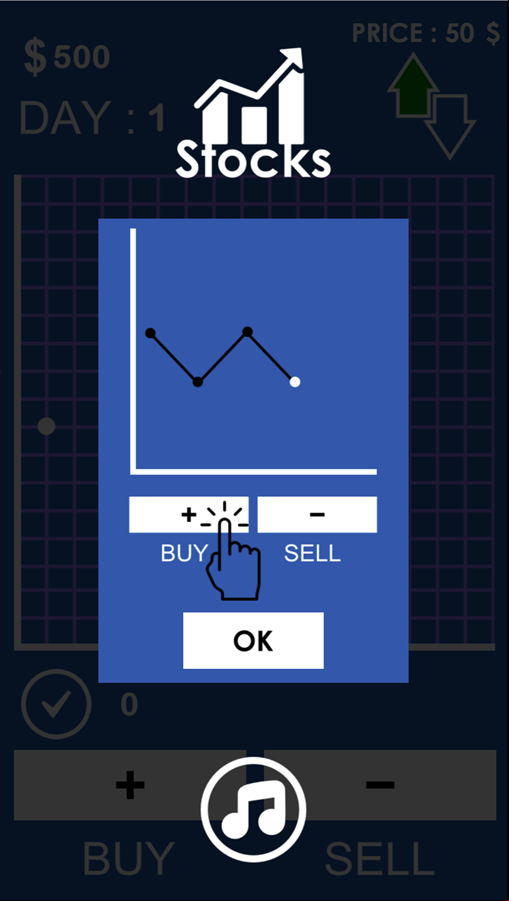 Stocks Game Welcome Screen Screenshot.