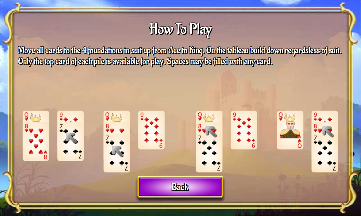 Stronghold Solitaire Game How To Play Screenshot.