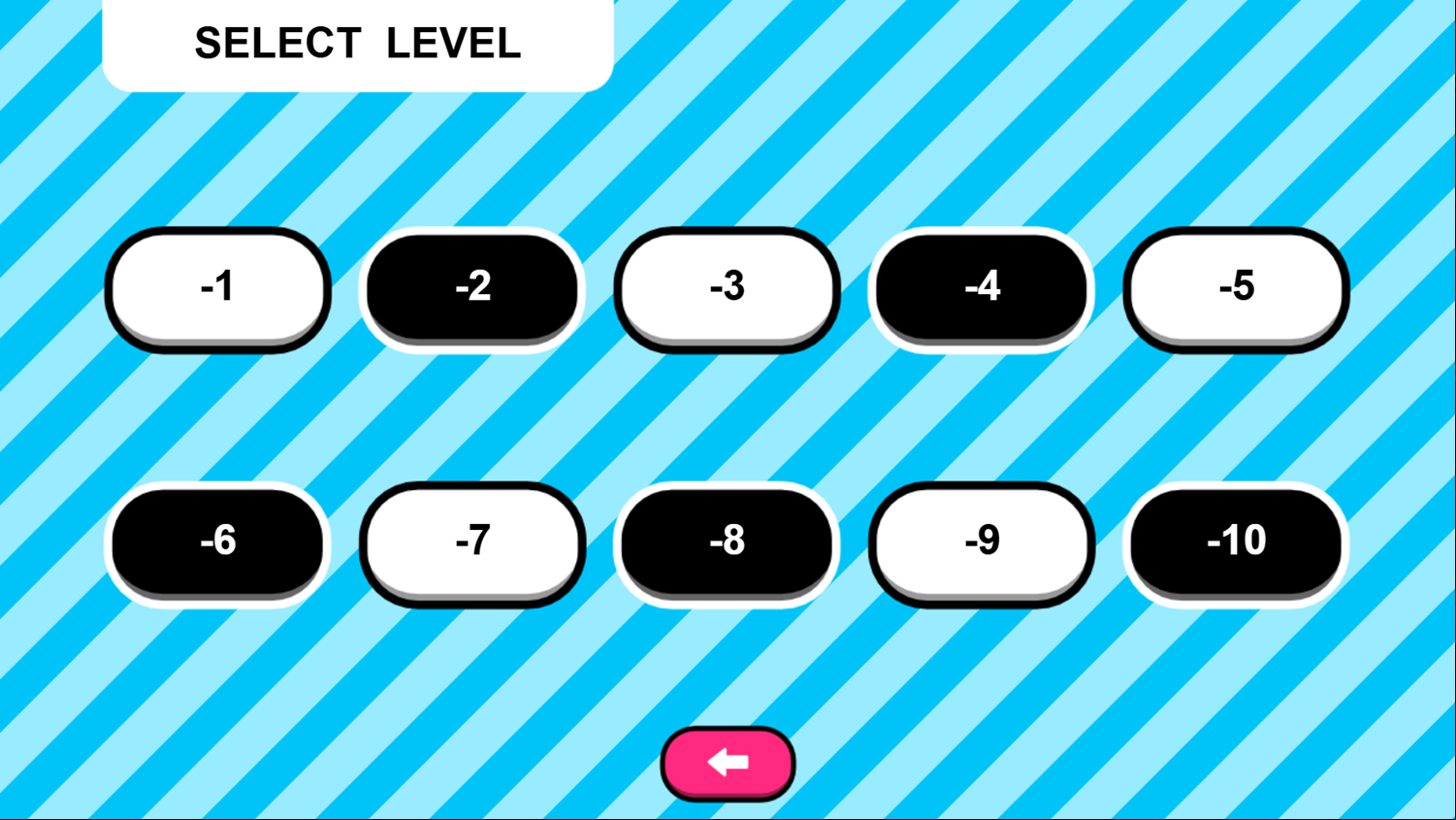 Subtract Memory Game Select Level Screenshot.