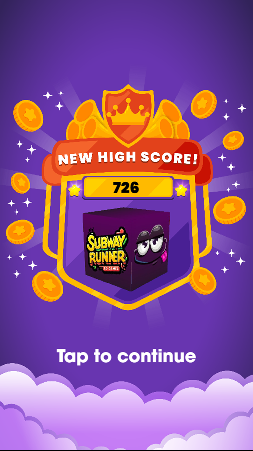 Subway Runner Game Score Screenshot.