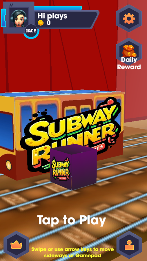 Subway Runner Game Welcome Screen Screenshot.