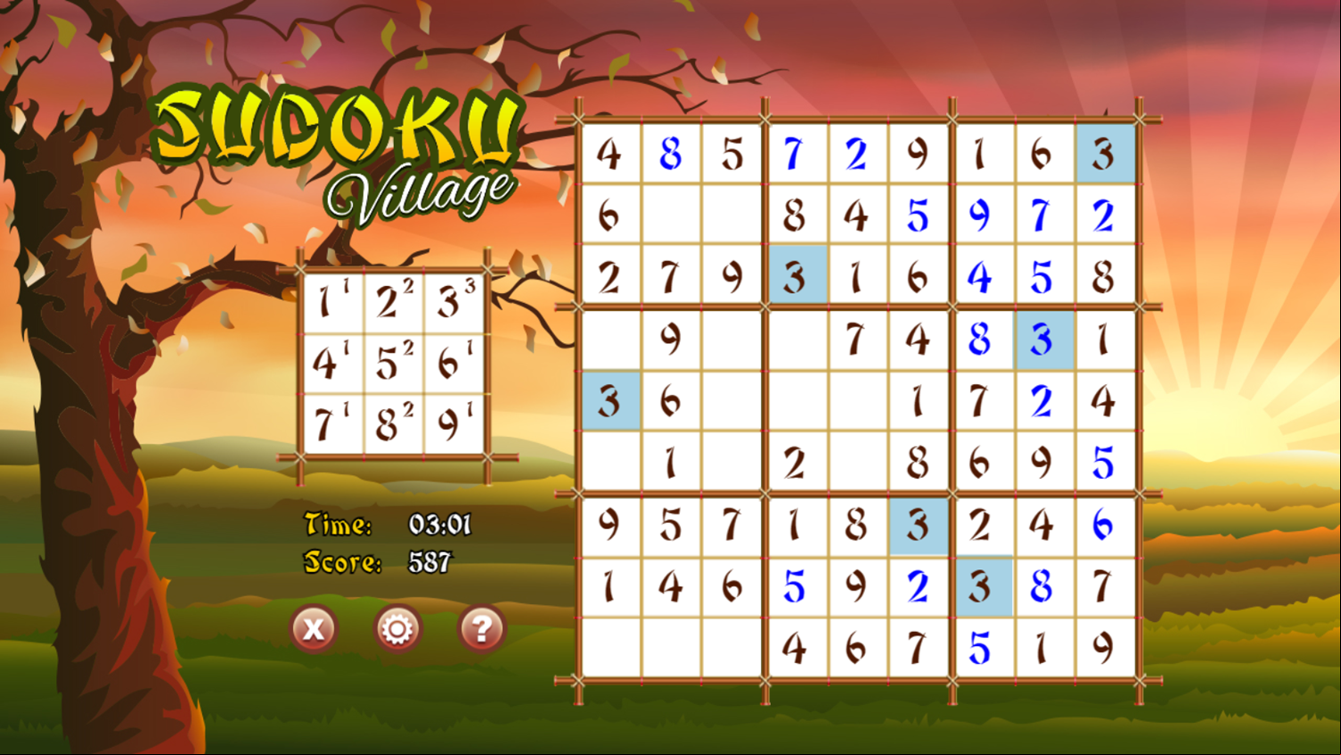 Sudoku Village HD Game Level Play Screenshot.