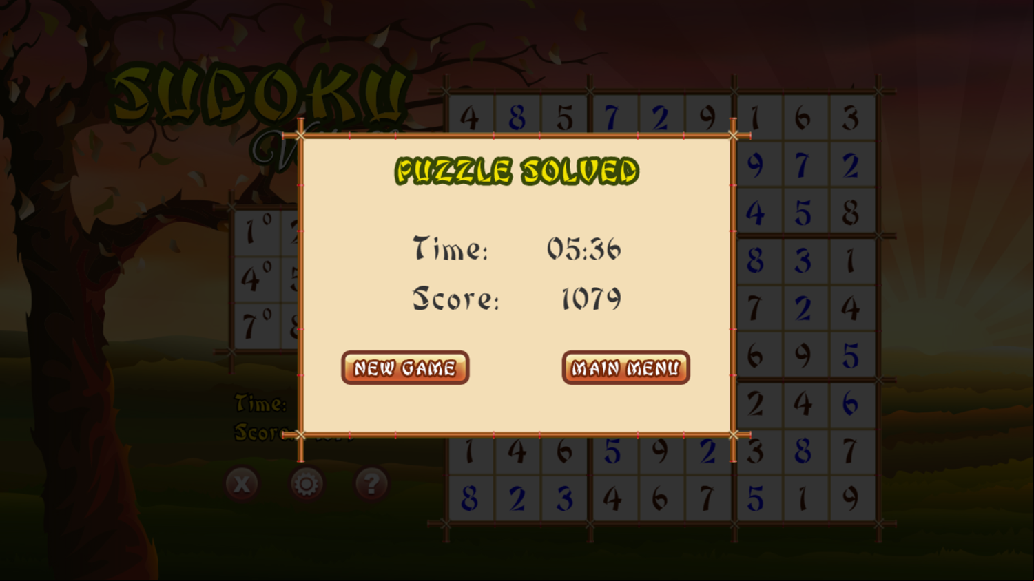 Sudoku Village HD Game Puzzle Solved Screenshot.