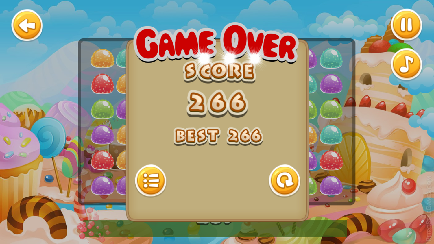 Sugar Jelly Blast Game Over Screenshot.
