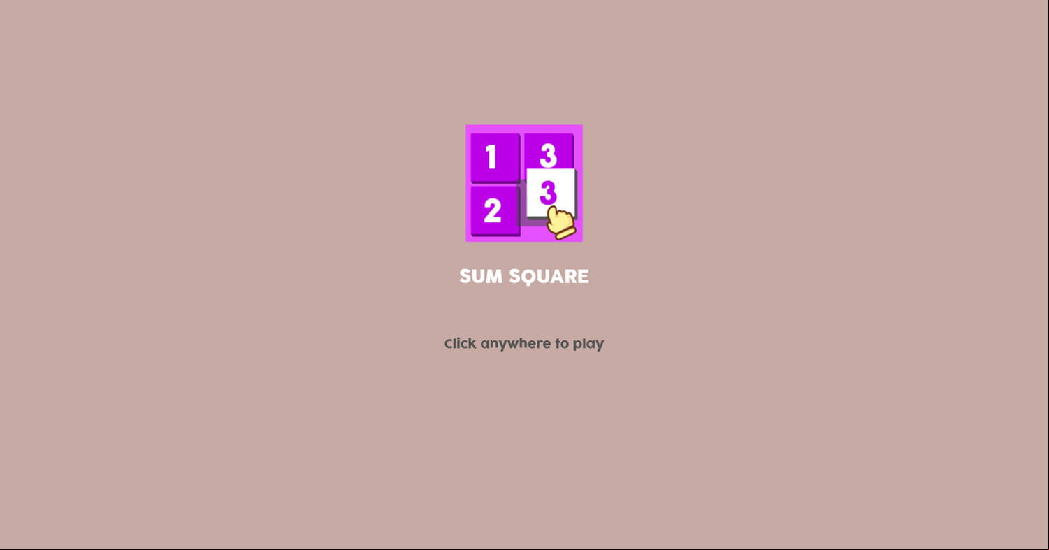 Sum Square Game Welcome Screen Screenshot.