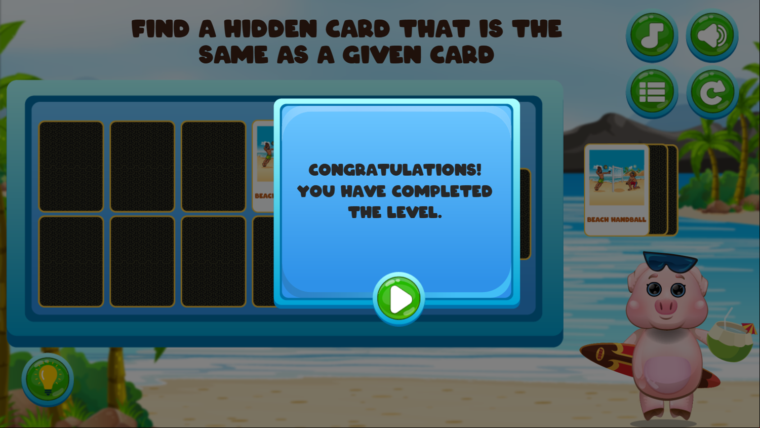 Summer Beach Game Level Complete Screenshot.
