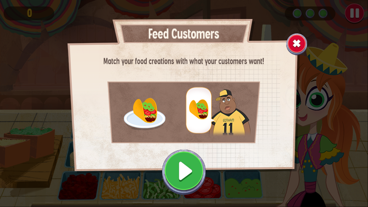 Super Hero Girls Burrito Blitz Game Instruction Screenshot.