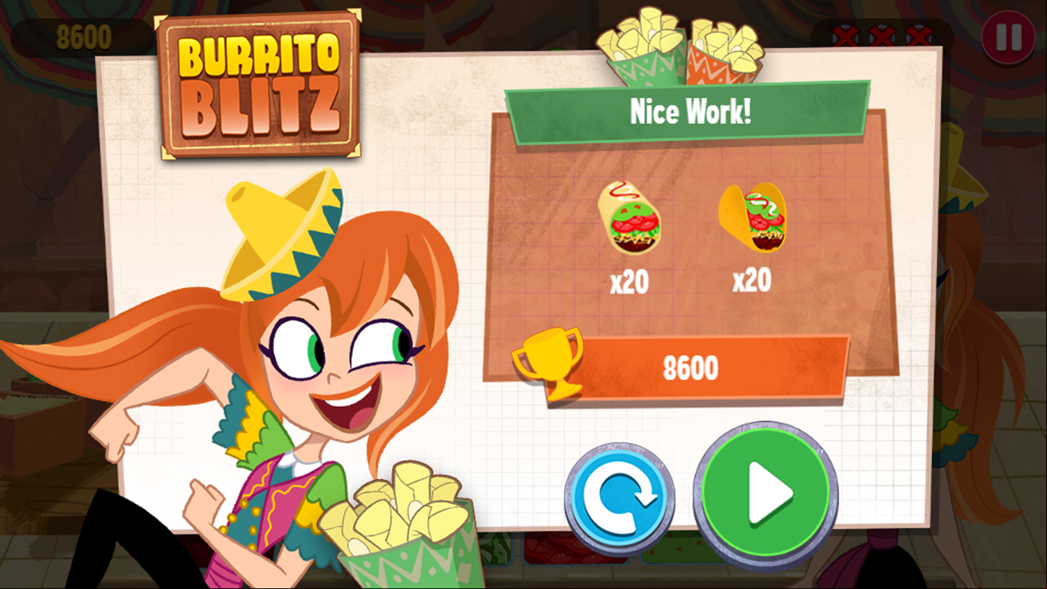 Super Hero Girls Burrito Blitz Game Score Screenshot.