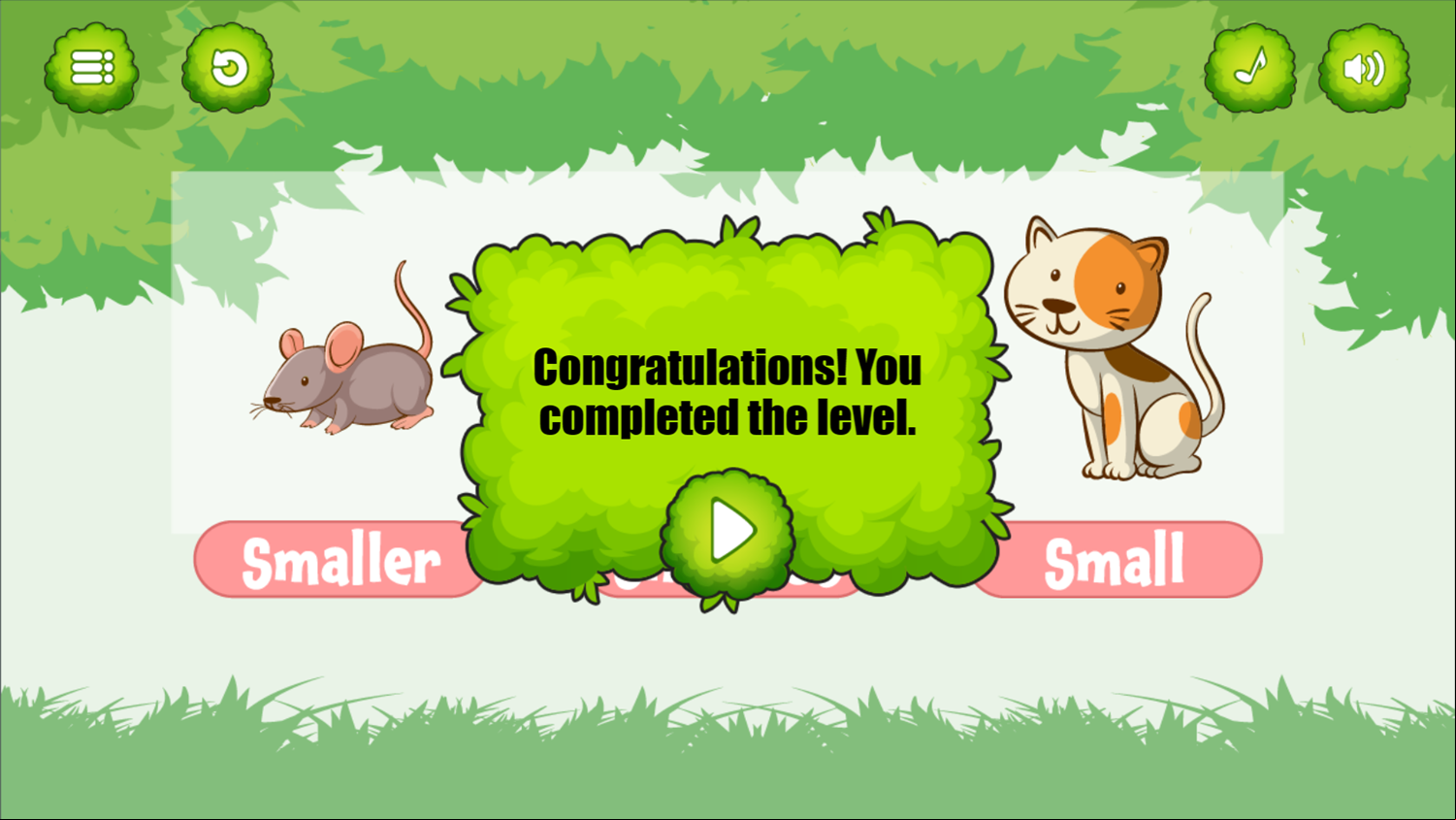 Superlatives Adjective Game Level Completed Screenshot.