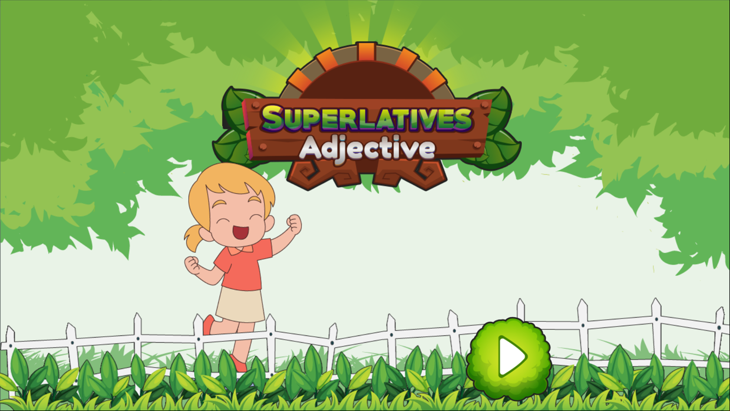 Superlatives Adjective Game Welcome Screen Screenshot.