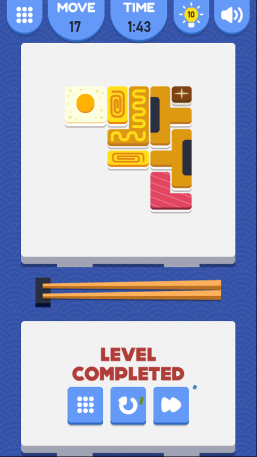 Sushi Puzzle Game Level Complete Screen Screenshot.