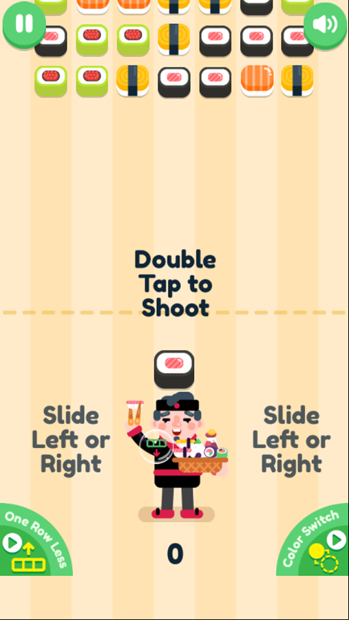 Sushi Shooting Match 3 Game Start Screenshot.