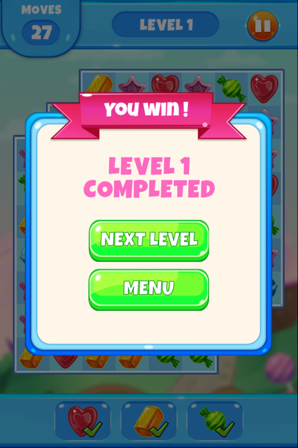 Sweet Candy Saga Game Level Completed Screenshot.