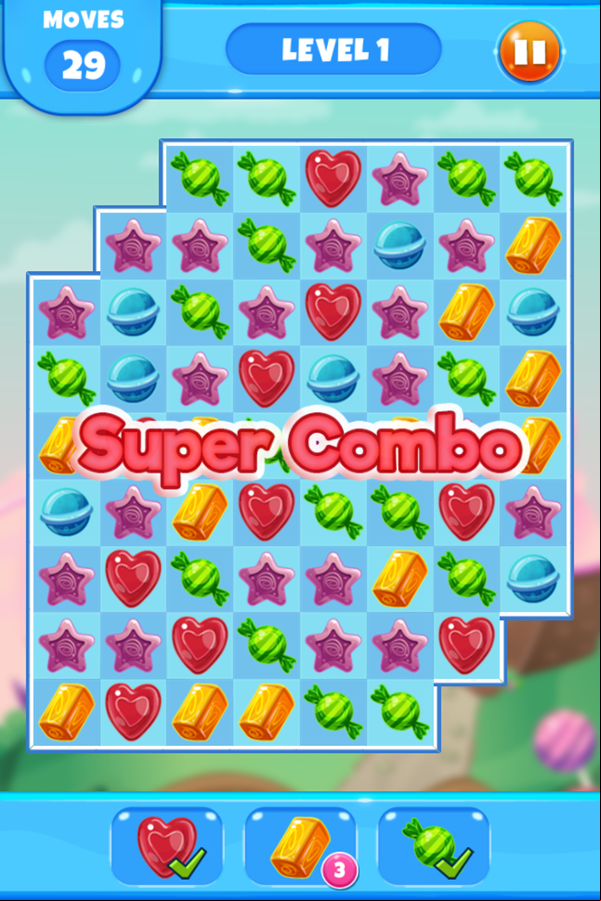 Sweet Candy Saga Game Super Combo Screenshot.
