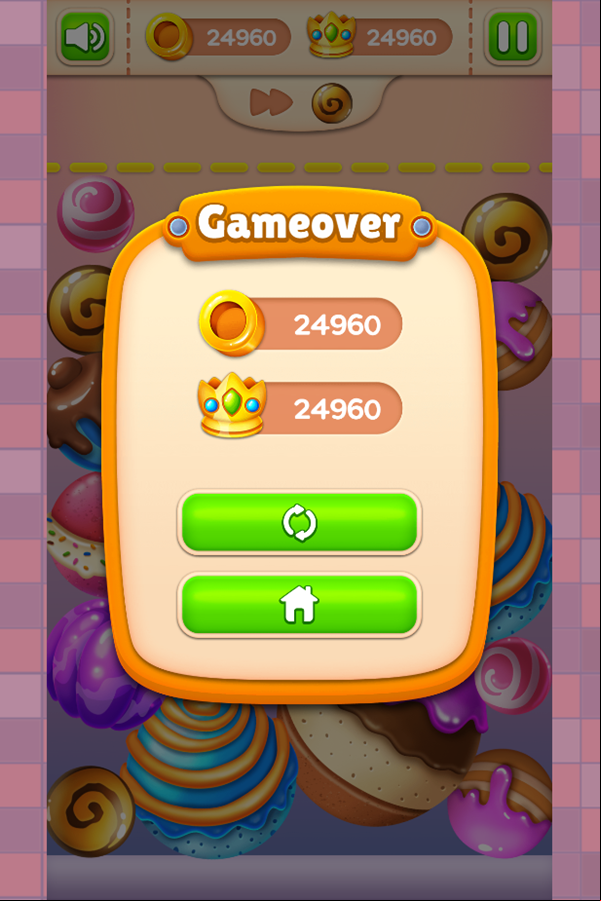 Sweet Merge Game Over Screen Screenshot.