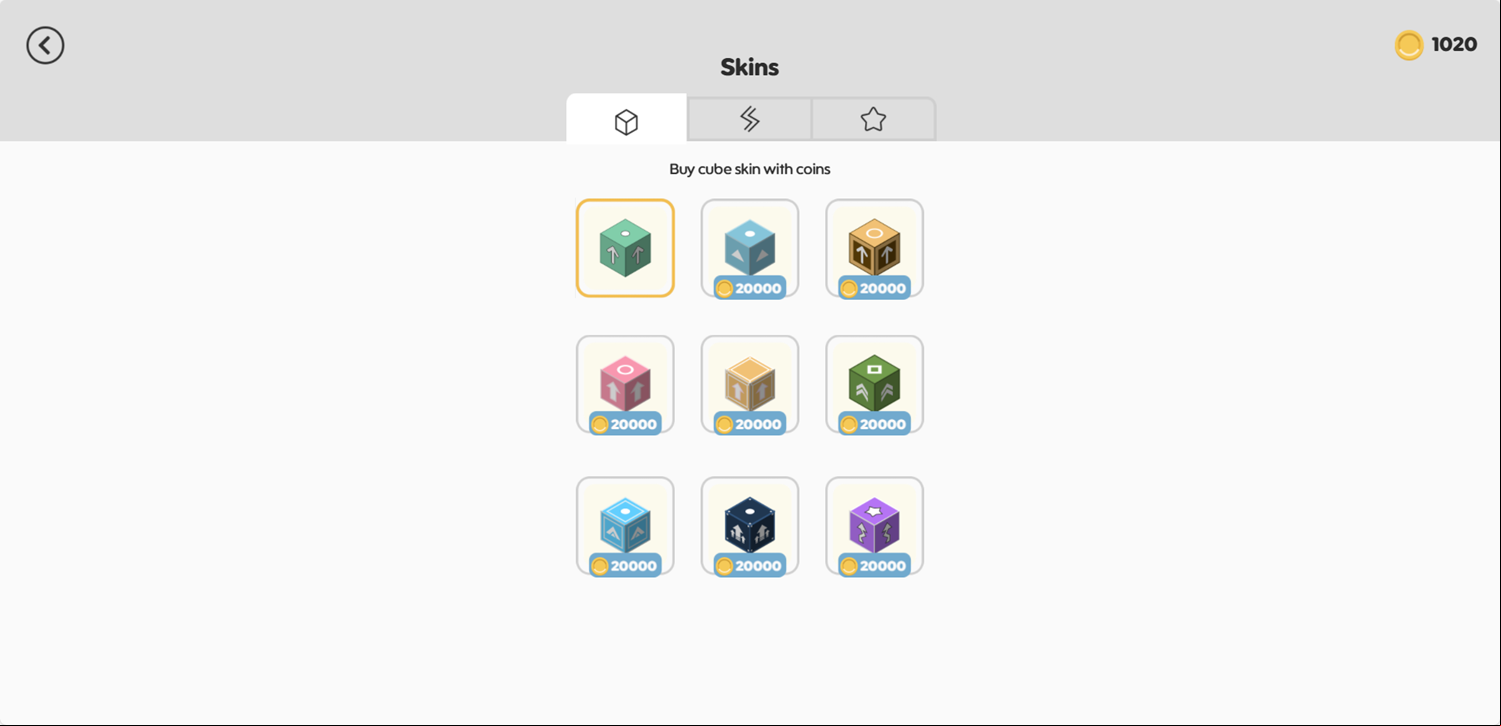 Tap Away Game Store Skins Screen Screenshot.