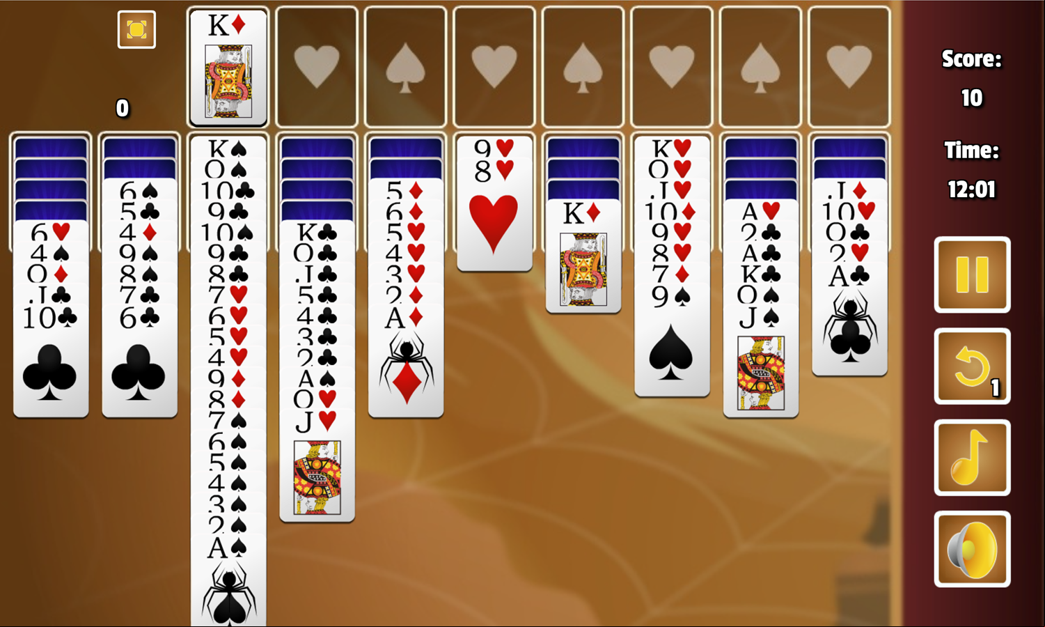 Tarantula Solitaire Game Screenshot.
