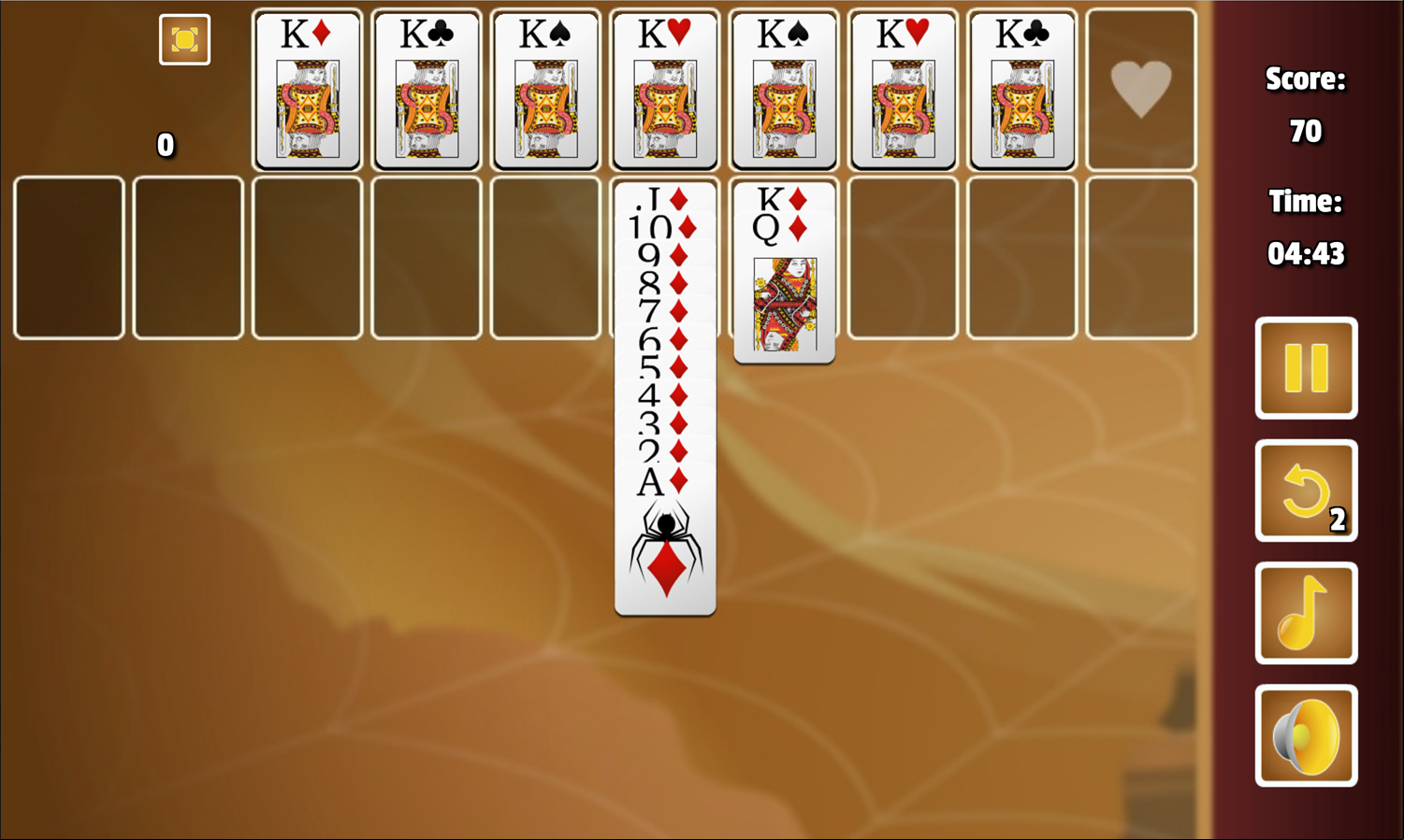 Tarantula Solitaire Gameplay Screenshot.