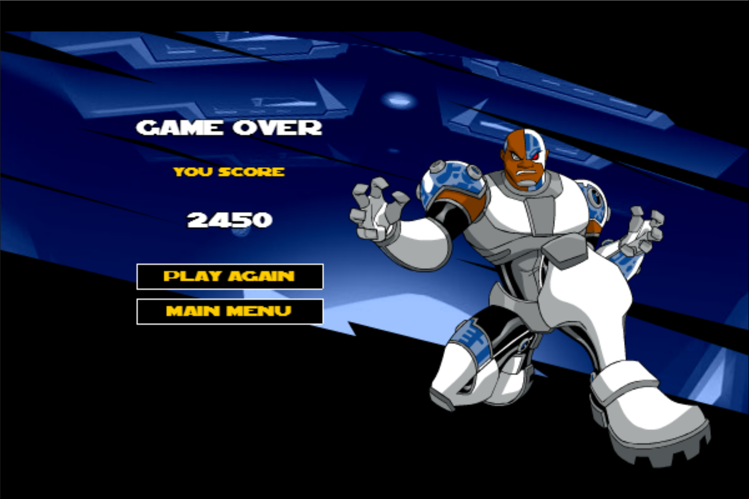 Teen Titans Go One on One Cyborg Game Over Screenshot.