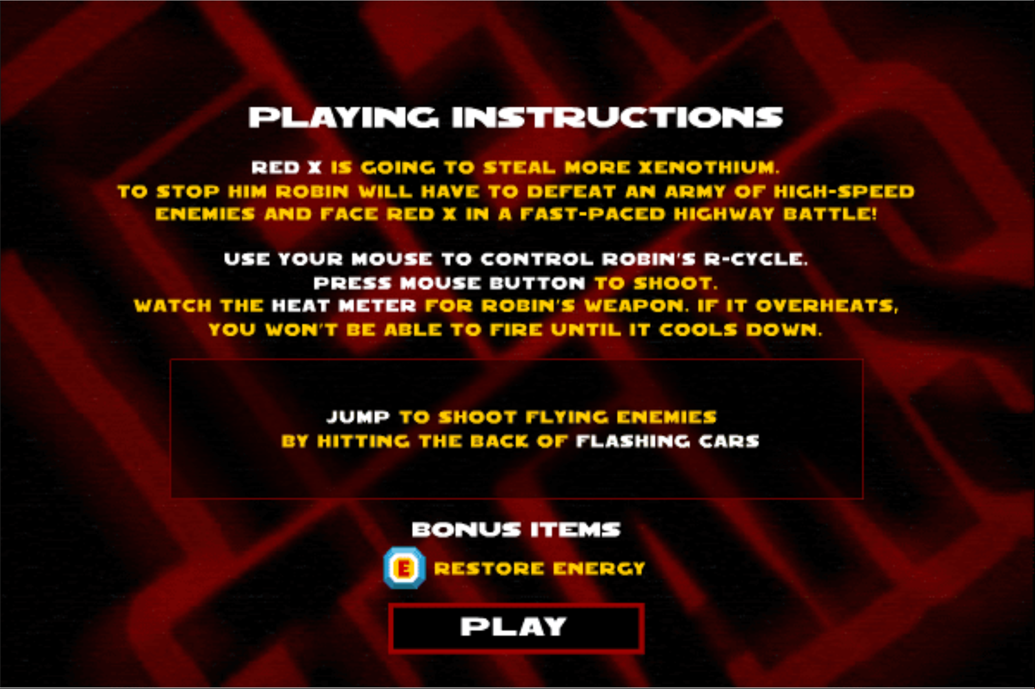 Teen Titans Go One on One Robin Game Instructions Screenshot.