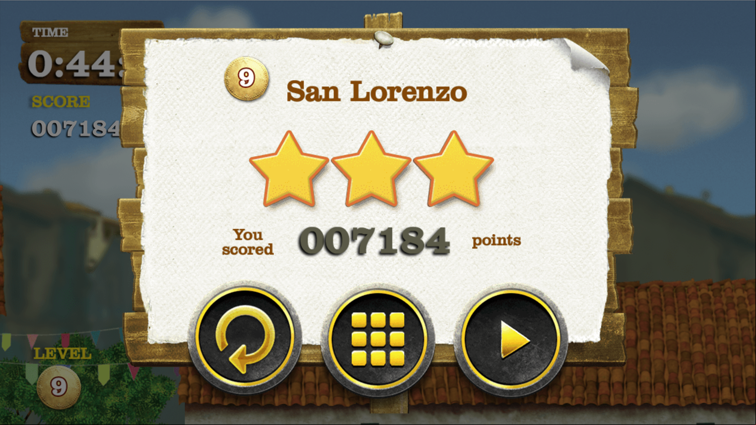 The Adventures of Puss in Boots Barrel Run Game Level Rating Screen Screenshot.