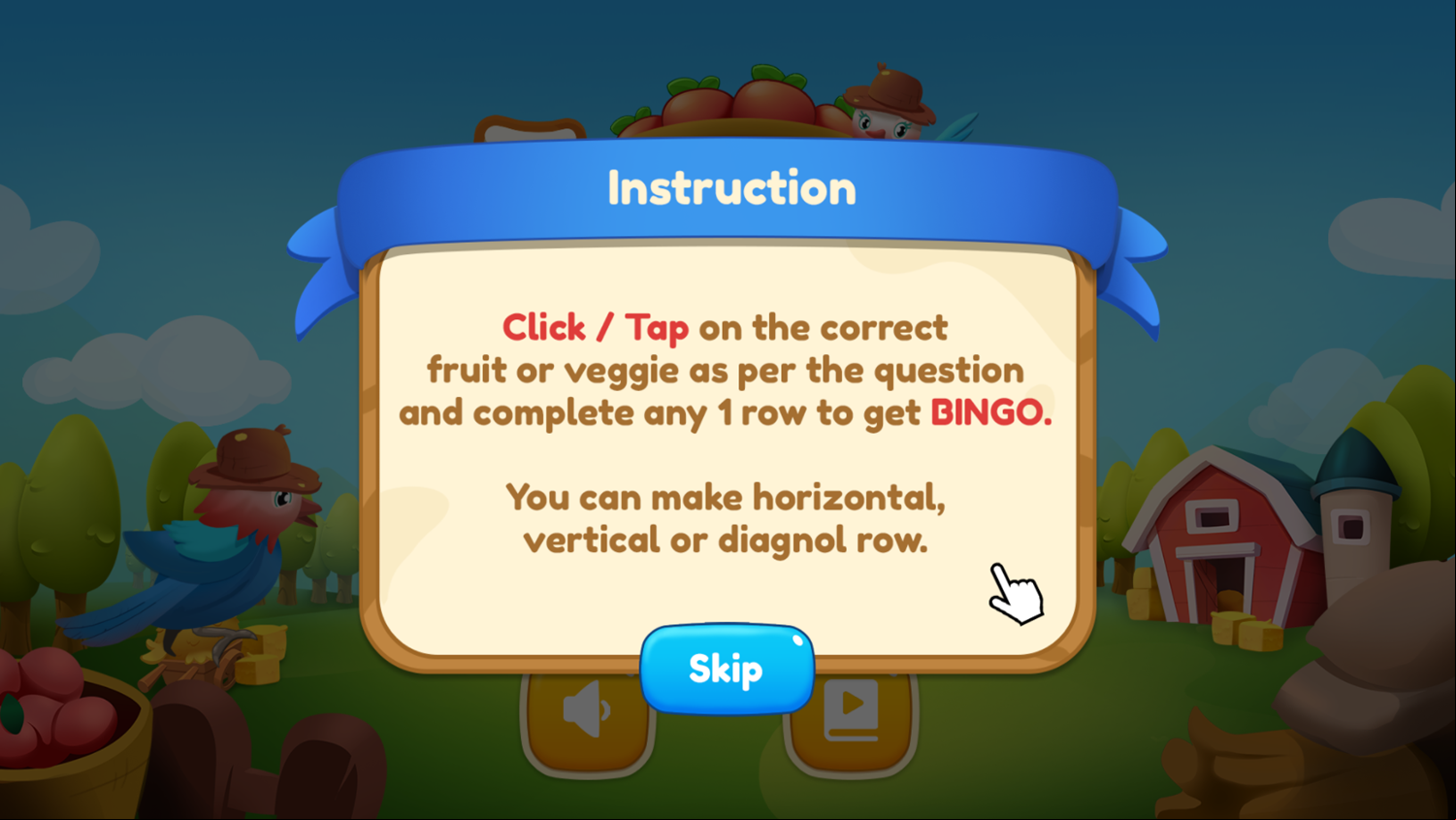 The Farm Land Game Instruction Screenshot.