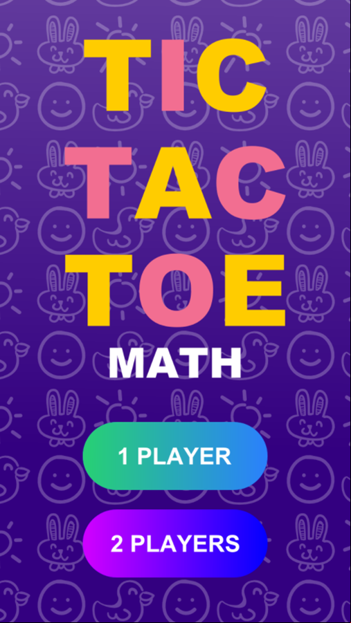 Tic Tac Toe Math Game Player Select Screenshot.