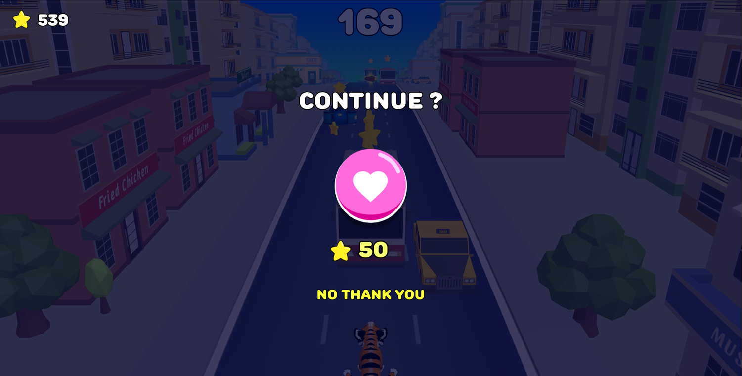 Tiger Run Game Continue Screen Screenshot.