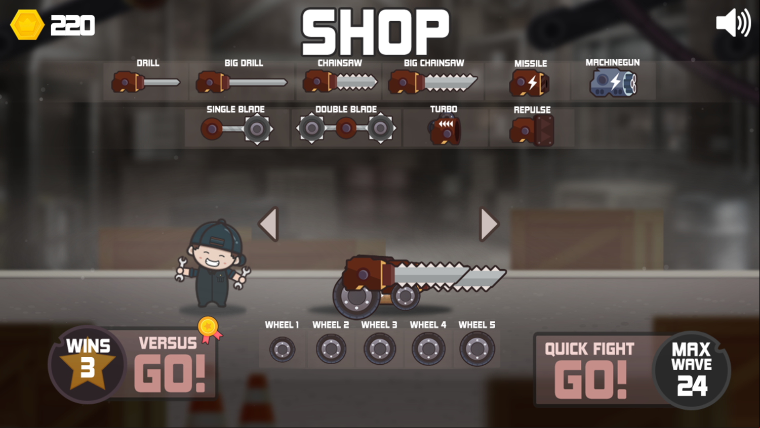 Tiny Crash Fighters Game Upgrades Complete Screenshot.