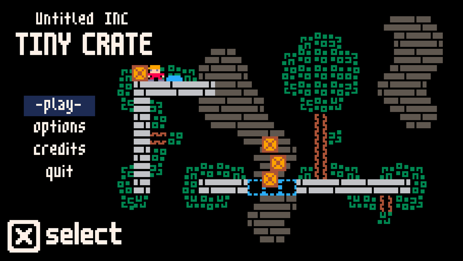 Tiny Crate Game Welcome Screen Screenshot.