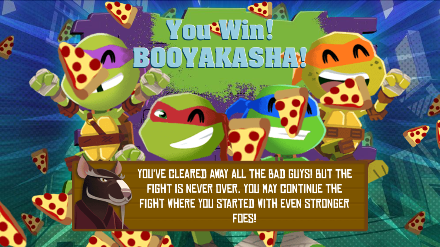 TMNT Pizza Quest Game Beat Screenshot.
